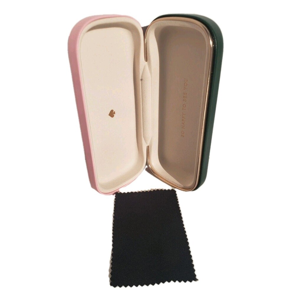 Kate Spade Pink Green Hard Shell Sunglass Eyeglass Case Hinged Flip Top Opening
